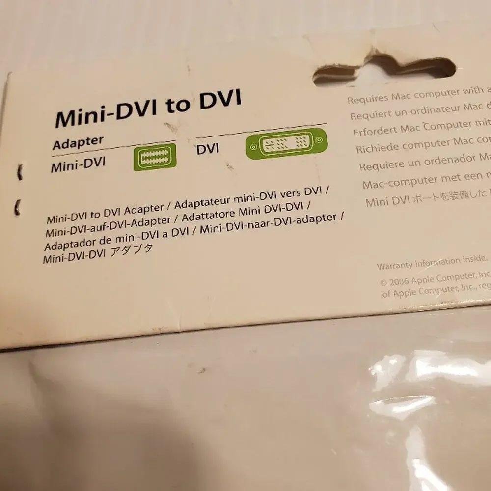 Apple Mini-DVI to DVI Adapter M9321G/B New Sealed UPC 885909100798
